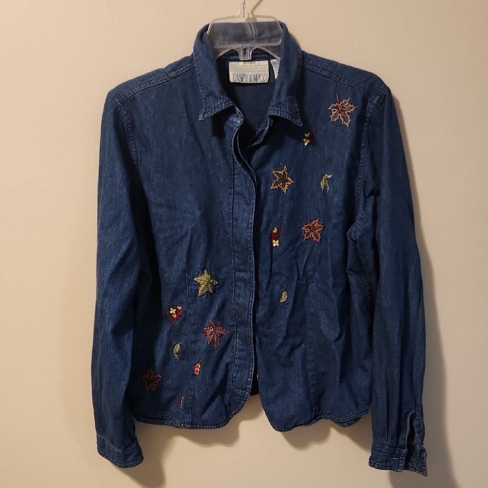 Casey & Max Vintage Womens Jean Top Fall Leaf Design Sz M